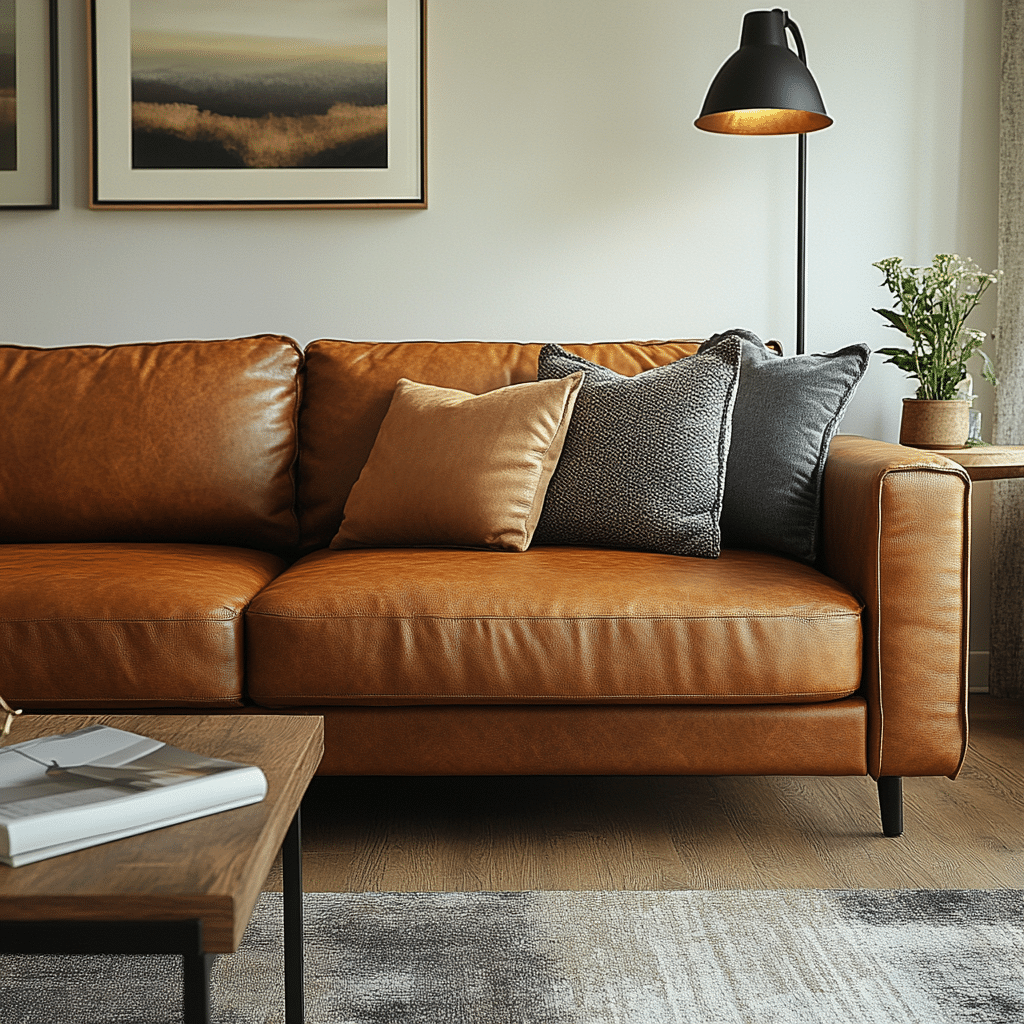 mr.pancake medium shot of a brown microleather sofa in a livin bf08d523 e45f 4592 ad39 5cc17307f0aa